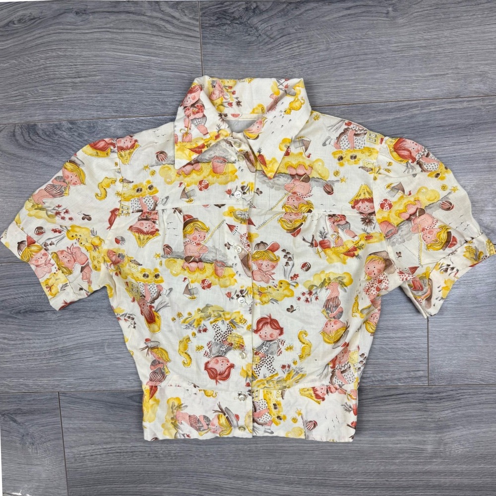 Vintage Kids Smock Shirt – Storybook Print, Boxy Fit, 3T–4T Playtime Top Outdoor